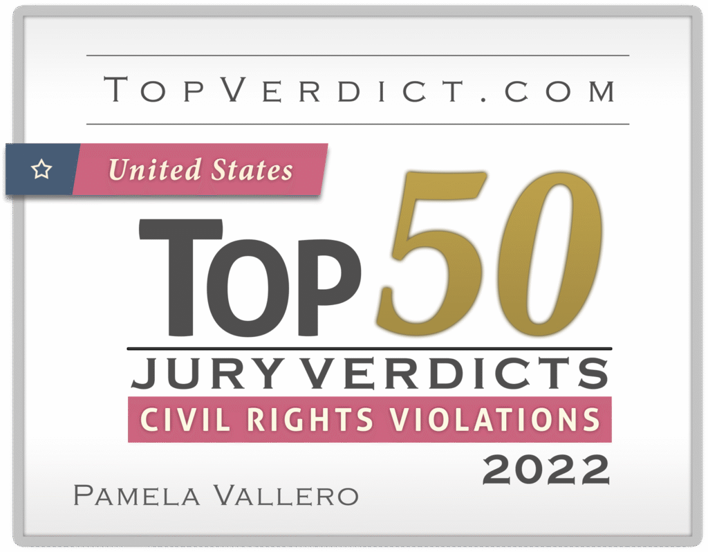 Attorney Badge for Pamela Vallero showing Top 50 Jury Verdicts in the United States for Civil Rights Violations in 2022